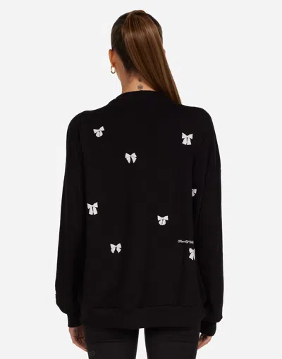 Lauren Moshi Puff Bow Cardigan In Black
