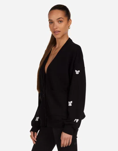 Lauren Moshi Puff Bow Cardigan In Black