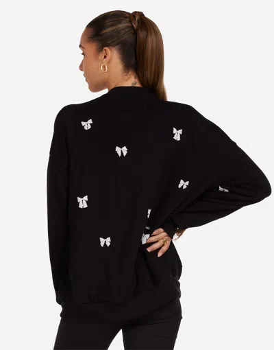 Lauren Moshi Puff Bow Cardigan In Black