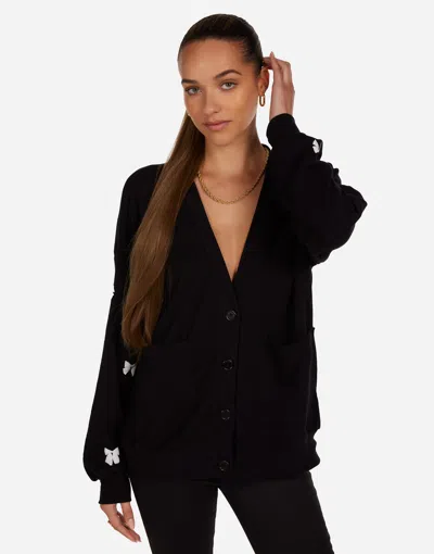 Lauren Moshi Puff Bow Cardigan In Black