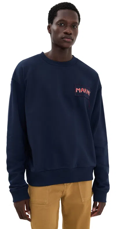 Marni Navy Logo Patch Sweatshirt In Blue