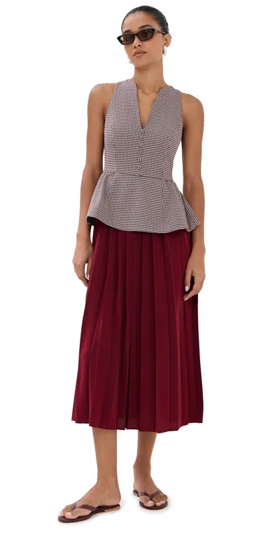 Rosie Assoulin Peplum Houndstooth-pattern Midi Dress In Red