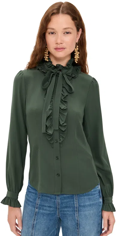 Ulla Johnson Catroux Silk Long Sleeve Button Front Blouse In Green