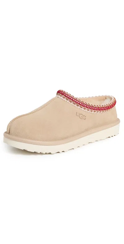 Ugg Tasman Ii Beige Mules With Round Toe And Embroidered Detail In Leather Woman In Nude