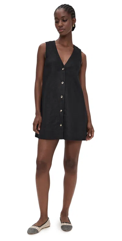 Posse Nancy Button-up Sleeveless Mini Dress In Black
