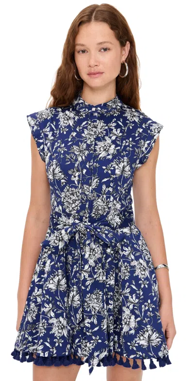 Alice And Olivia Lucy Cuffed Cap Sleeve Mini Shirt Dress Blooming Wild Indigo In Multi