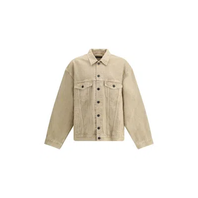 Balenciaga Beige Denim Jacket With Contrast Logo Embroidery In Sand