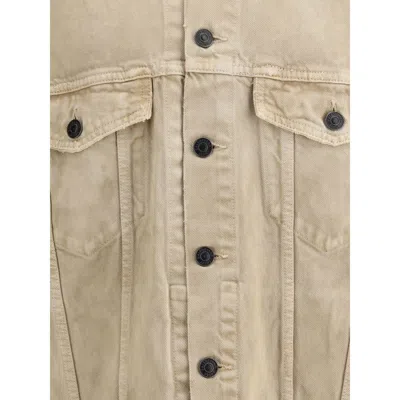 Balenciaga Beige Denim Jacket With Contrast Logo Embroidery In Sand