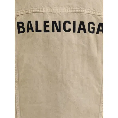Balenciaga Beige Denim Jacket With Contrast Logo Embroidery In Sand