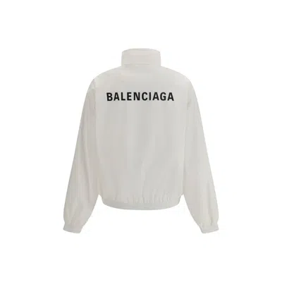Balenciaga High Collar Zip Jacket With Bold Logo Detailing In White