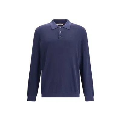 Brunello Cucinelli Men Polo Sweater In Blue