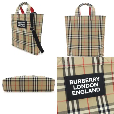 Pre-owned Burberry Beige Black Polyester Cotton Shoulder Bag Tote Bag ()