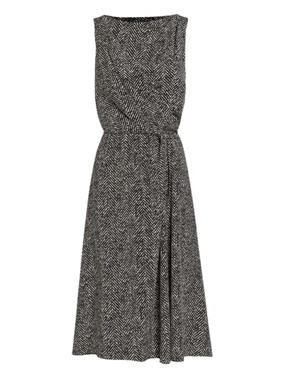 Dolce & Gabbana Wool Herringbone Midi Dress In Black