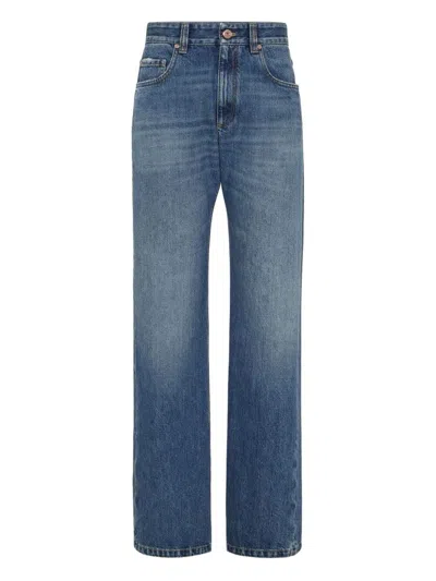 Brunello Cucinelli Authentic Denim Column Jeans With Monili In Blue