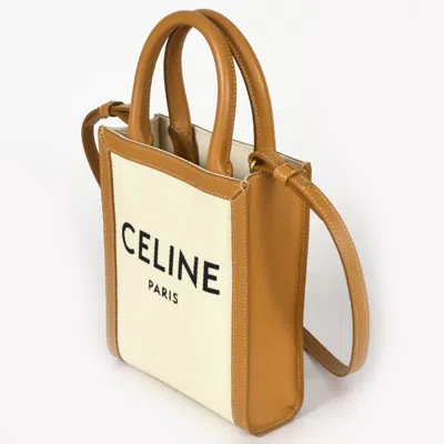 Pre-owned Celine Brown White Canvas Leather Shoulder Bag ()