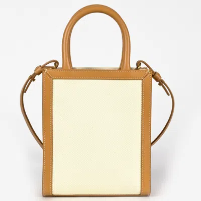 Pre-owned Celine Brown White Canvas Leather Shoulder Bag ()