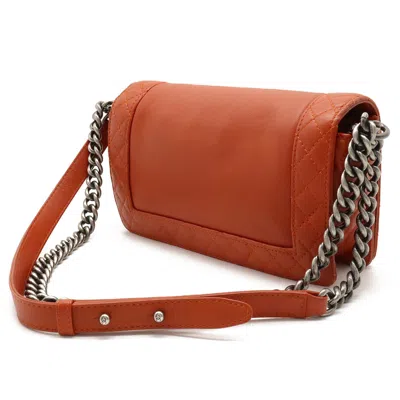 Pre-owned Chanel Boy  Orange Leather Shoulder Bag Tote Bag ()
