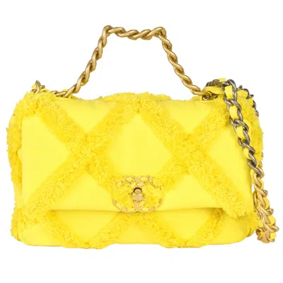 Pre-owned Chanel Yellow Canvas Leather Shoulder Bag ()