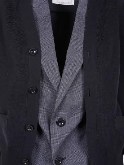 Sacai Glen Check X Knit Cardigan In Blue