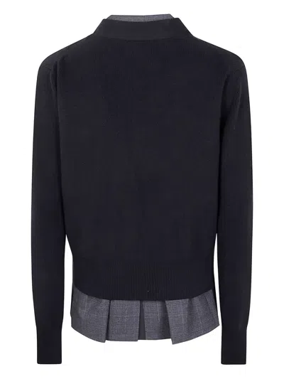 Sacai Glen Check X Knit Cardigan In Blue