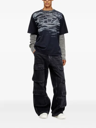 Diesel Cotton T-shirt With Oval D Print In Black