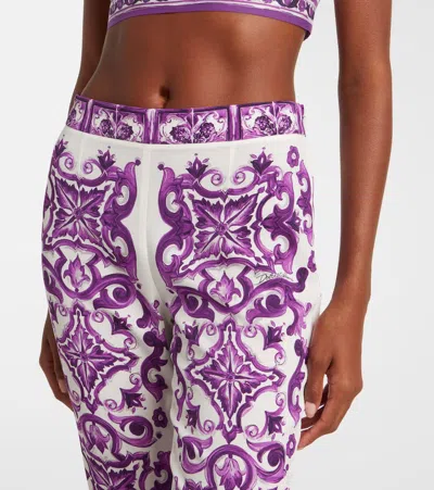 Dolce & Gabbana Maiolica Print Silk Wide Leg Trousers In White