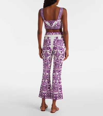 Dolce & Gabbana Maiolica Print Silk Wide Leg Trousers In White