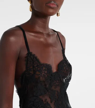 Dolce & Gabbana Lace-embroidered Satin Camisole In Black