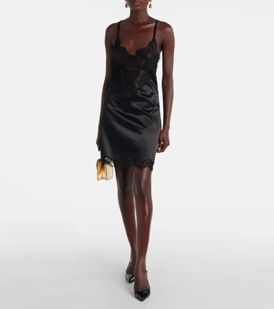 Dolce & Gabbana Lace-embroidered Satin Camisole In Black