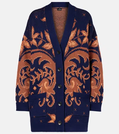 Etro Wool Cardigan In Blue