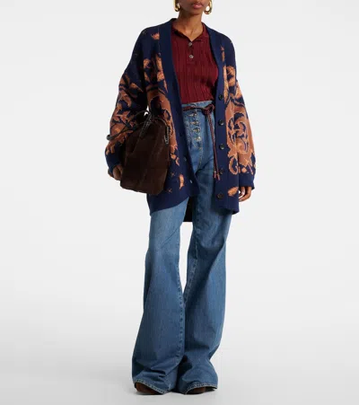 Etro Wool Cardigan In Blue