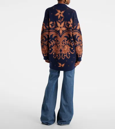 Etro Wool Cardigan In Blue