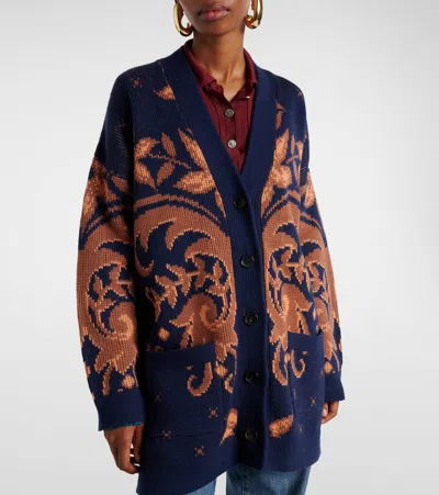 Etro Wool Cardigan In Blue