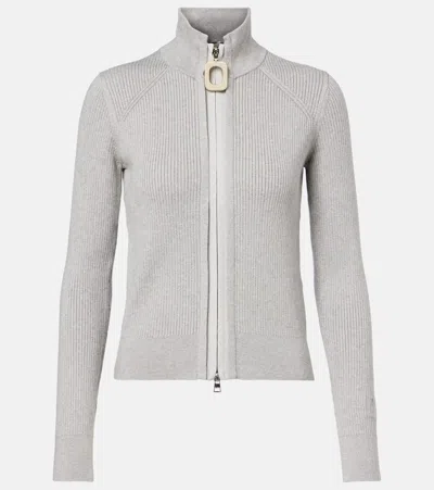Jw Anderson J. W. Anderson Ribbed Zip-up Cardigan With High Collar In Gray
