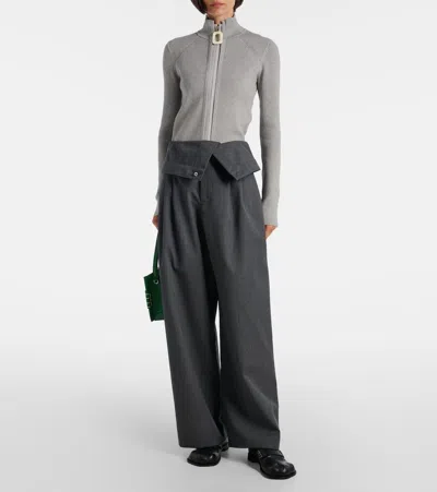 Jw Anderson J. W. Anderson Ribbed Zip-up Cardigan With High Collar In Gray