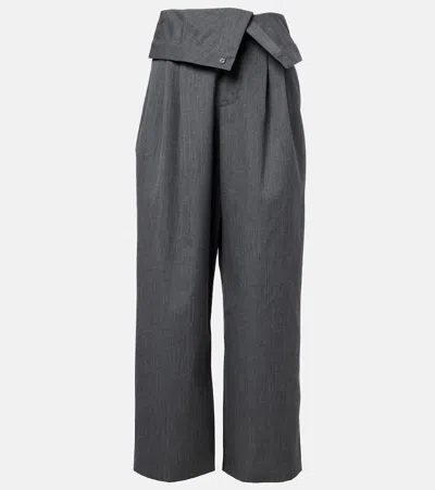 Jw Anderson J. W. Anderson Fold-over Design Grey Wool Trousers In Gray