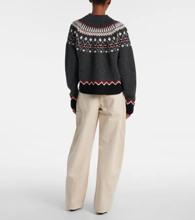 Alanui Wool Crewneck Sweater With Geometric Pattern In Gray