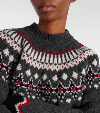 Alanui Wool Crewneck Sweater With Geometric Pattern In Gray