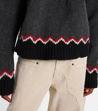 Alanui Wool Crewneck Sweater With Geometric Pattern In Gray