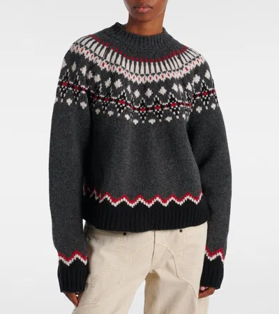 Alanui Wool Crewneck Sweater With Geometric Pattern In Gray