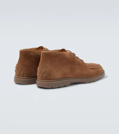 Tod's Leather Ankle Boots Suitable For Desert Terrain In Brown