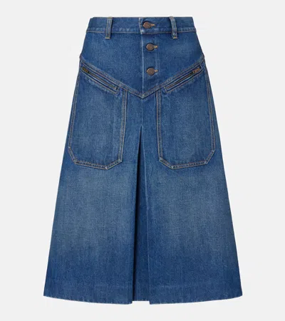 Chloé Button-front Denim Midi Skirt With Patch Pockets In Blue