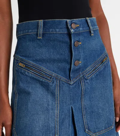Chloé Button-front Denim Midi Skirt With Patch Pockets In Blue
