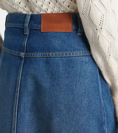 Chloé Button-front Denim Midi Skirt With Patch Pockets In Blue