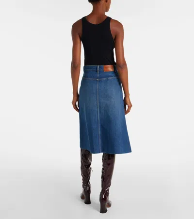 Chloé Button-front Denim Midi Skirt With Patch Pockets In Blue