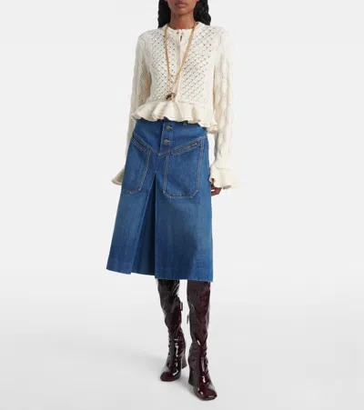 Chloé Button-front Denim Midi Skirt With Patch Pockets In Blue