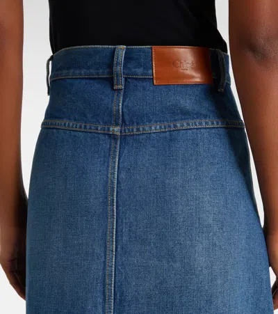 Chloé Button-front Denim Midi Skirt With Patch Pockets In Blue