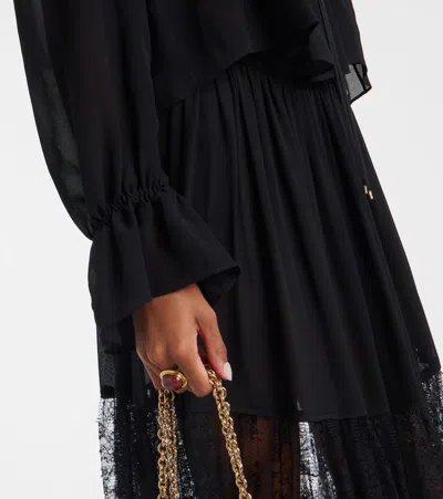 Chloé Silk Georgette And Lace Top In Black