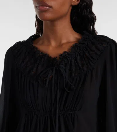 Chloé Silk Georgette And Lace Top In Black