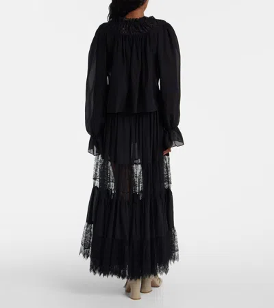Chloé Silk Georgette And Lace Top In Black